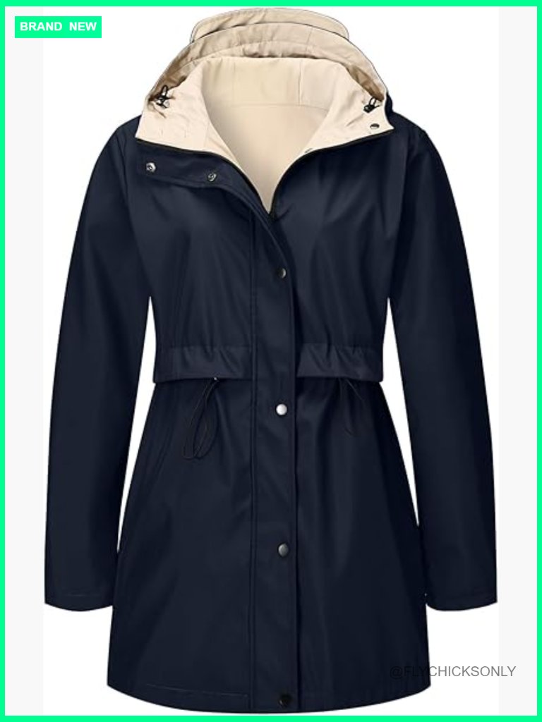 Reversible Polyester Trench Coat Lightweight Hooded Windbreaker Raincoat